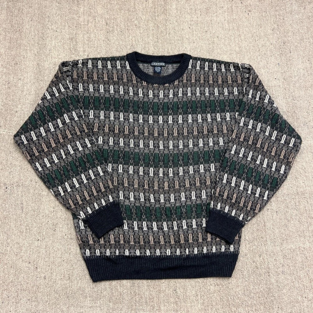 Vintage Jantzen Sweater Mens XL Green 1990s Chunky 3D Acrylic